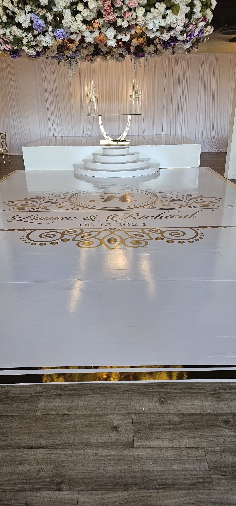 Custom Wedding Decal Dance Floor Wrap Gloss Removable Vinyl. Monogram Print and Vinyl to cover the entire dancefloor. Wedding logo design