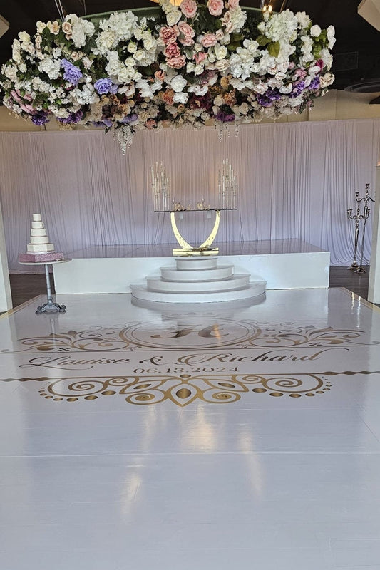 Custom Wedding Decal Dance Floor Wrap Gloss Removable Vinyl. Monogram Print and Vinyl to cover the entire dancefloor. Wedding logo design