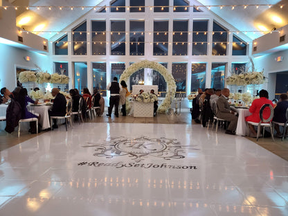Custom Wedding Decal Dance Floor Wrap Gloss Removable Vinyl. Monogram Print and Vinyl to cover the entire dancefloor. Wedding logo design