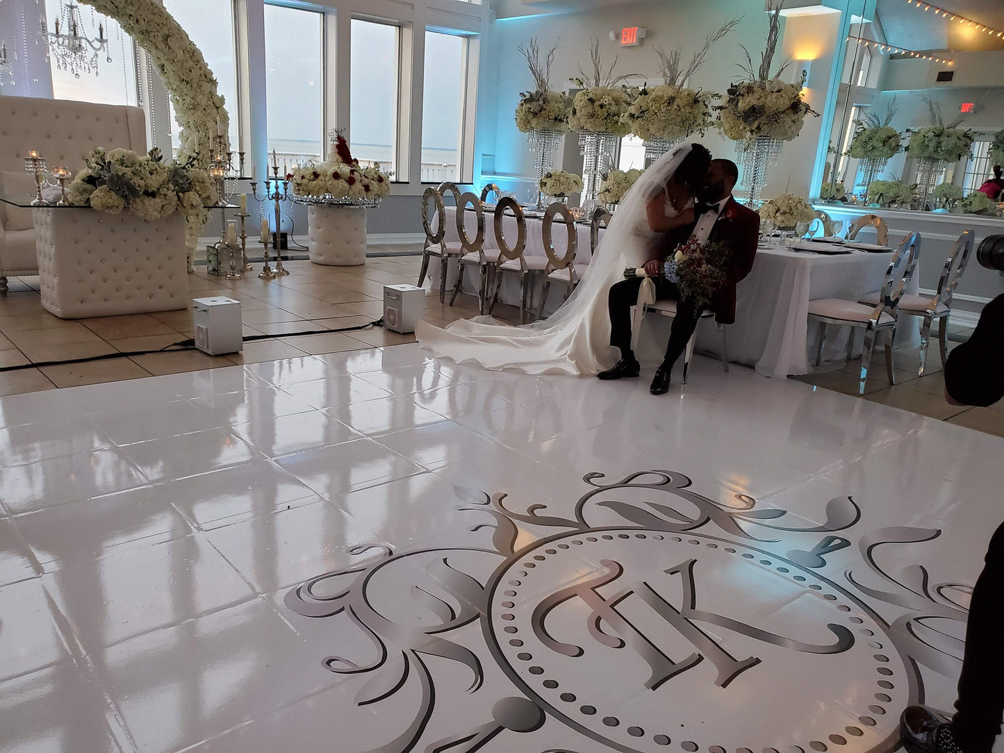 Custom Wedding Decal Dance Floor Wrap Gloss Removable Vinyl. Monogram Print and Vinyl to cover the entire dancefloor. Wedding logo design