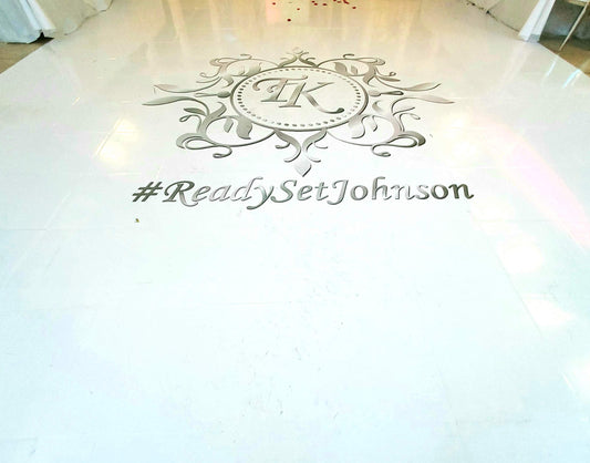 Custom Wedding Decal Dance Floor Wrap Gloss Removable Vinyl. Monogram Print and Vinyl to cover the entire dancefloor. Wedding logo design