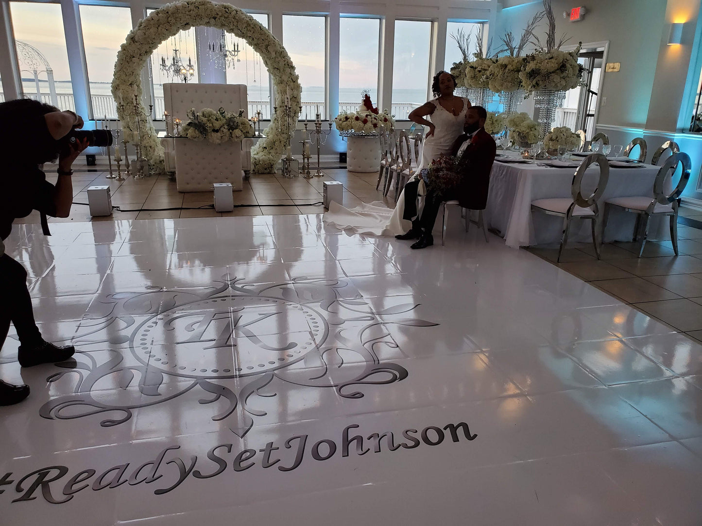 Custom Wedding Decal Dance Floor Wrap Gloss Removable Vinyl. Monogram Print and Vinyl to cover the entire dancefloor. Wedding logo design