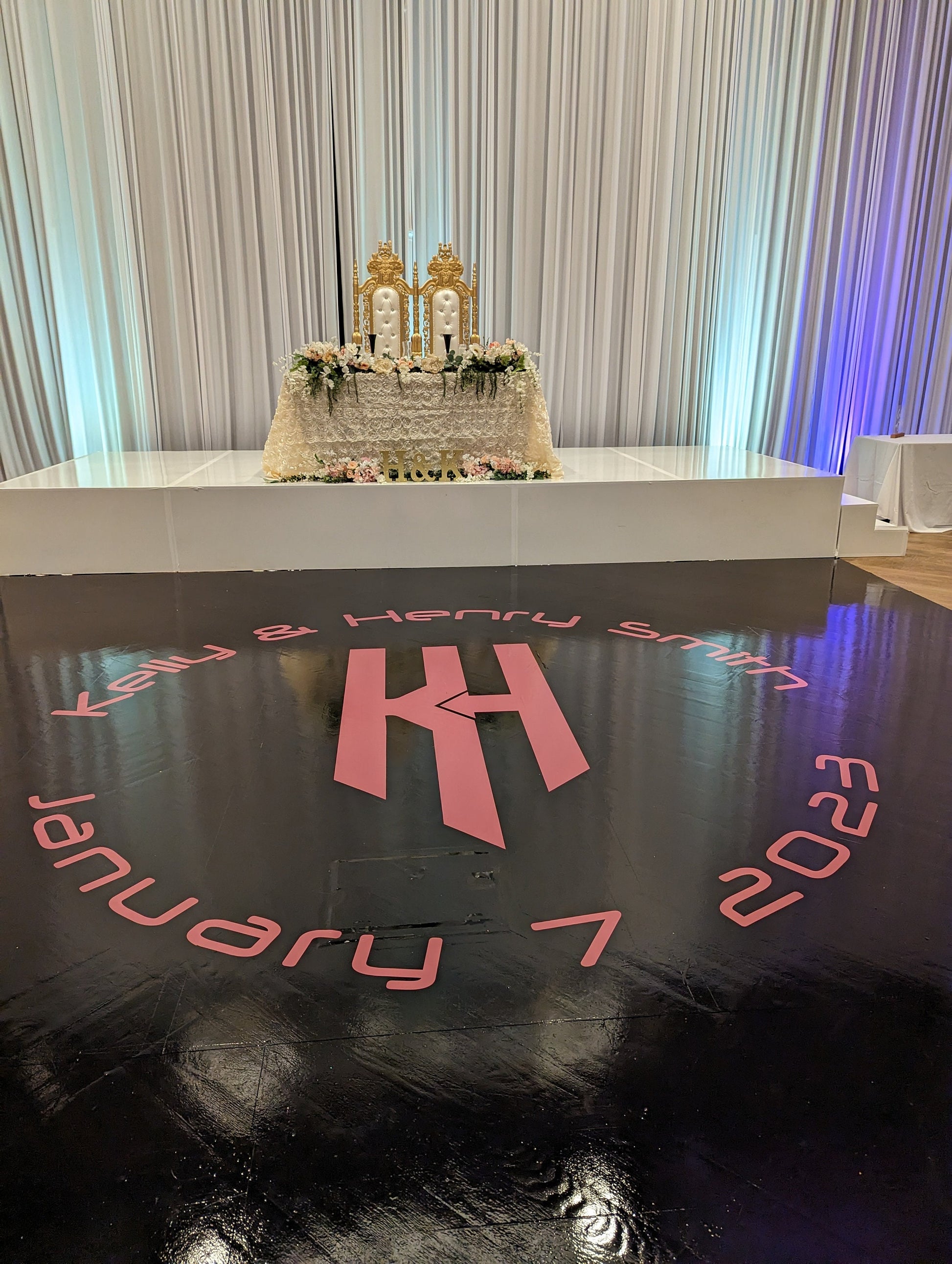 Custom Wedding Decal Dance Floor Wrap Gloss Removable Vinyl. Monogram Print and Vinyl to cover the entire dancefloor. Wedding logo design
