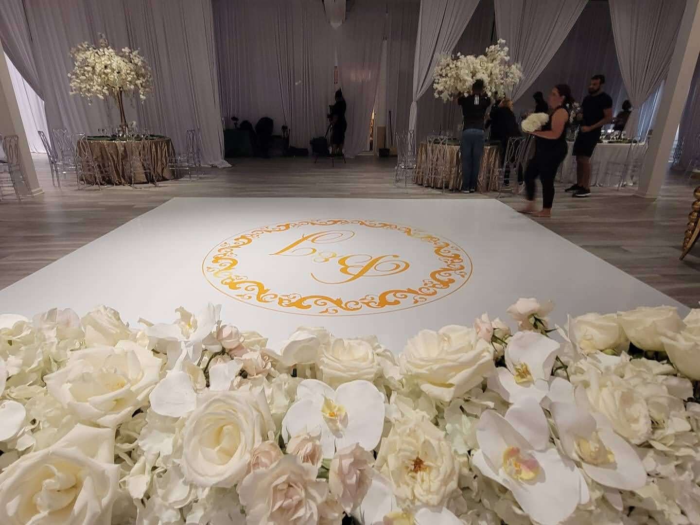 Custom Wedding Decal Dance Floor Wrap Gloss Removable Vinyl. Monogram Print and Vinyl to cover the entire dancefloor. Wedding logo design