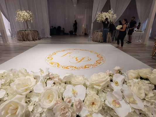 Custom Wedding Decal Dance Floor Wrap Gloss Removable Vinyl. Monogram Print and Vinyl to cover the entire dancefloor. Wedding logo design