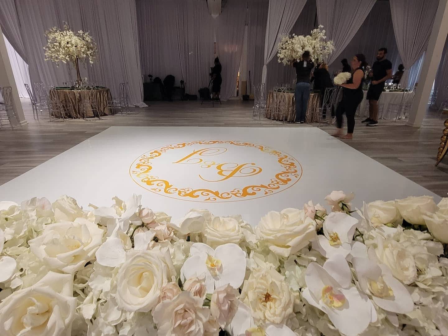 Custom Wedding Decal Dance Floor Wrap Gloss Removable Vinyl. Monogram Print and Vinyl to cover the entire dancefloor. Wedding logo design