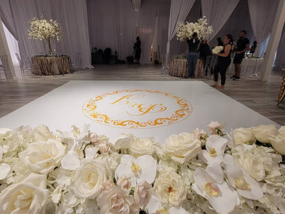 Custom Wedding Decal Dance Floor Wrap Gloss Removable Vinyl. Monogram Print and Vinyl to cover the entire dancefloor. Wedding logo design