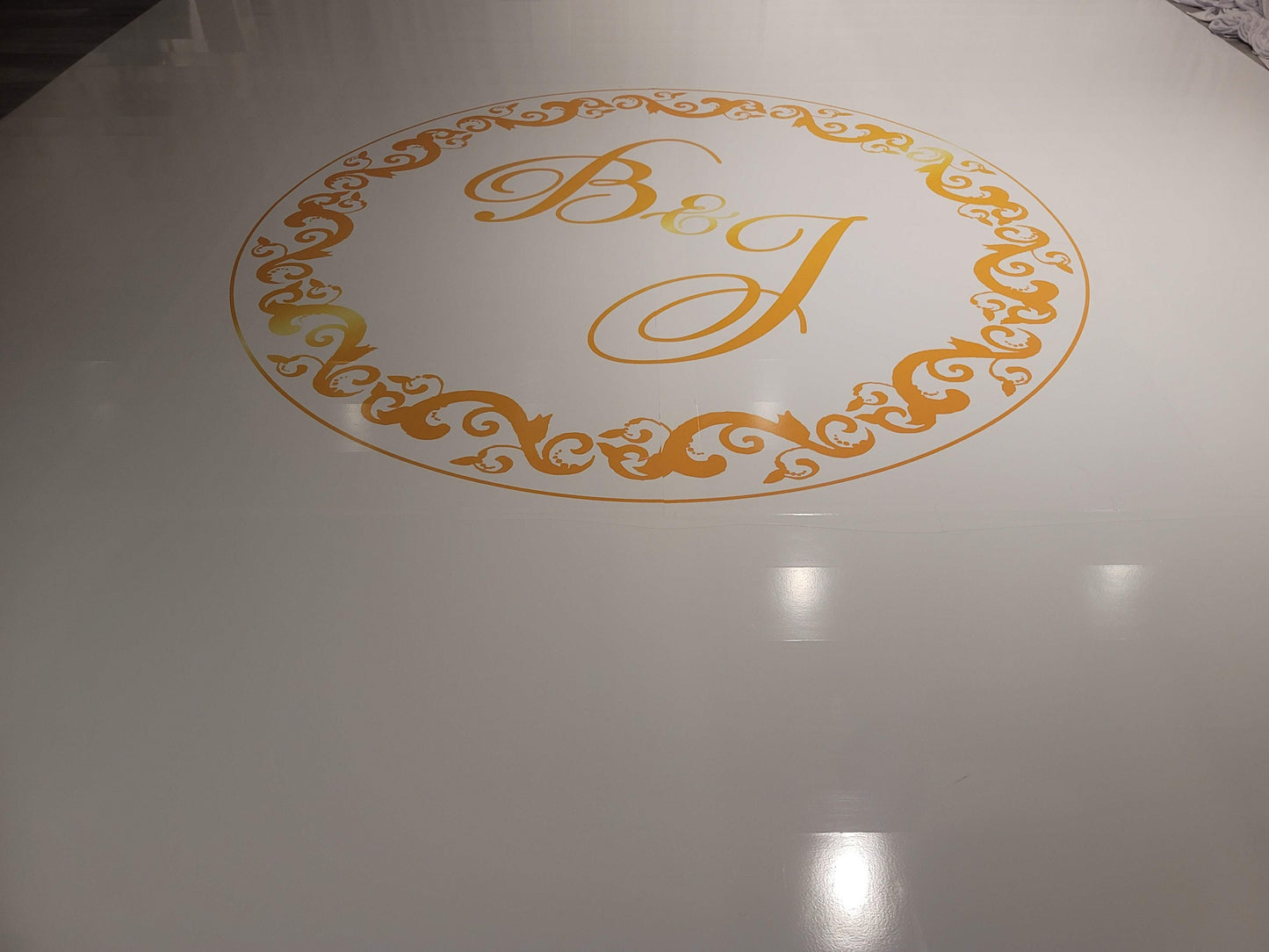 Custom Wedding Decal Dance Floor Wrap Gloss Removable Vinyl. Monogram Print and Vinyl to cover the entire dancefloor. Wedding logo design
