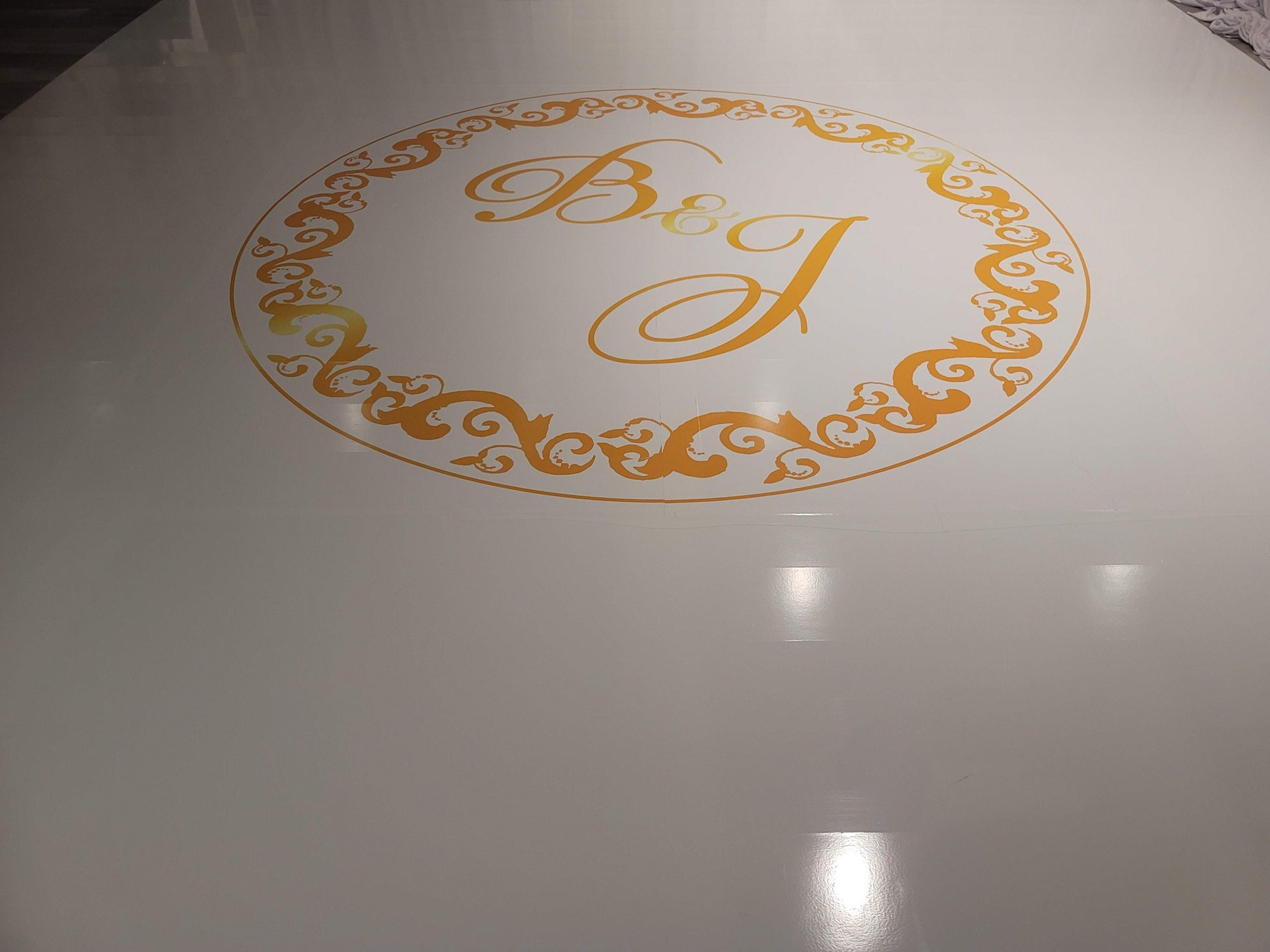 Custom Wedding Decal Dance Floor Wrap Gloss Removable Vinyl. Monogram Print and Vinyl to cover the entire dancefloor. Wedding logo design