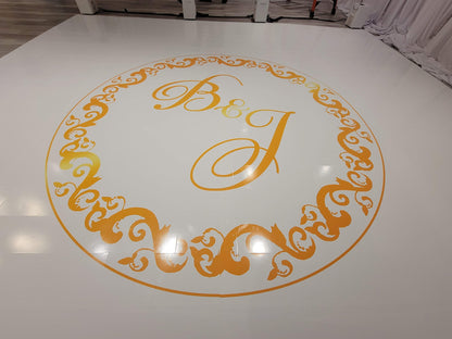 Custom Wedding Decal Dance Floor Wrap Gloss Removable Vinyl. Monogram Print and Vinyl to cover the entire dancefloor. Wedding logo design