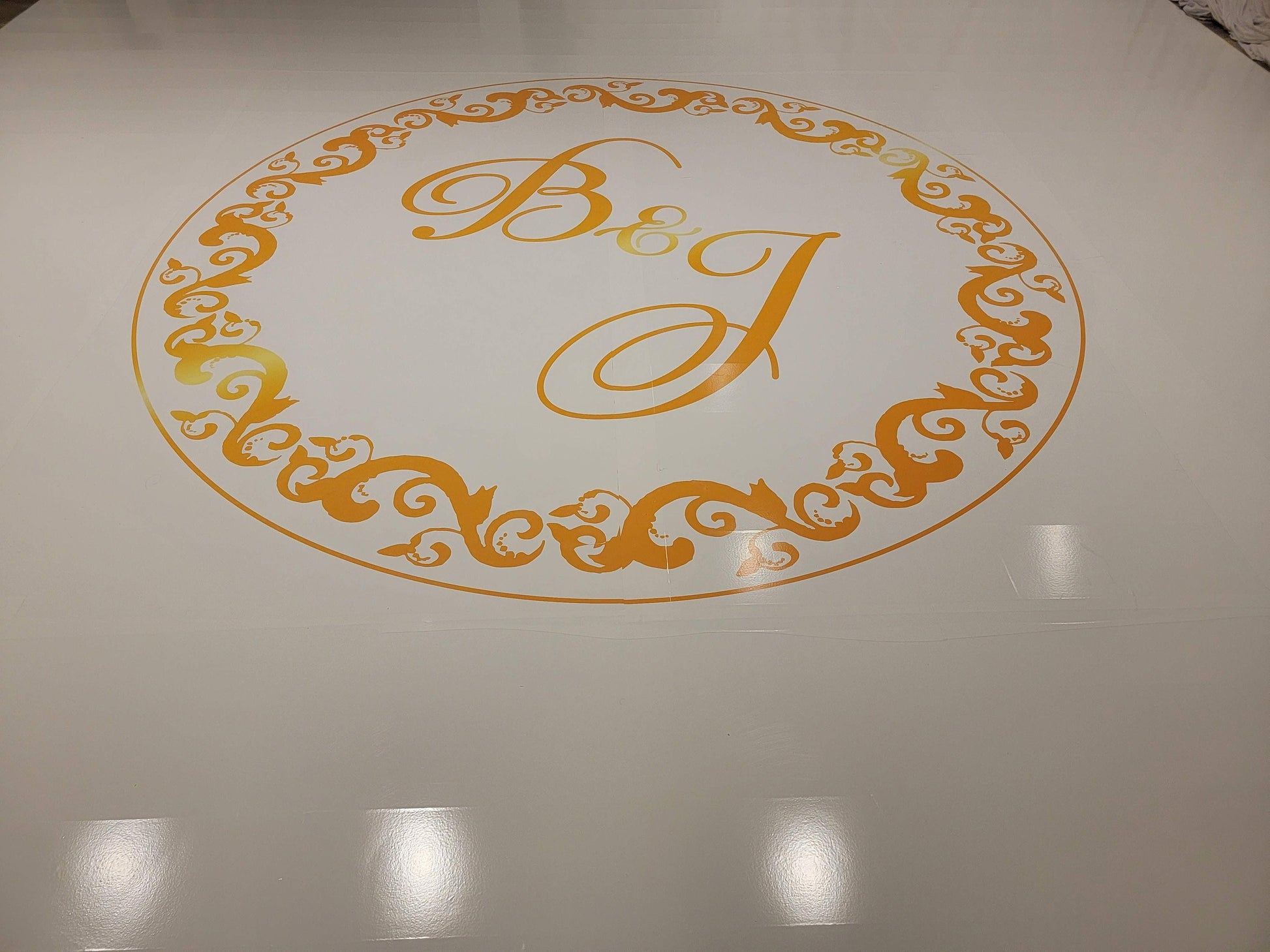 Custom Wedding Decal Dance Floor Wrap Gloss Removable Vinyl. Monogram Print and Vinyl to cover the entire dancefloor. Wedding logo design