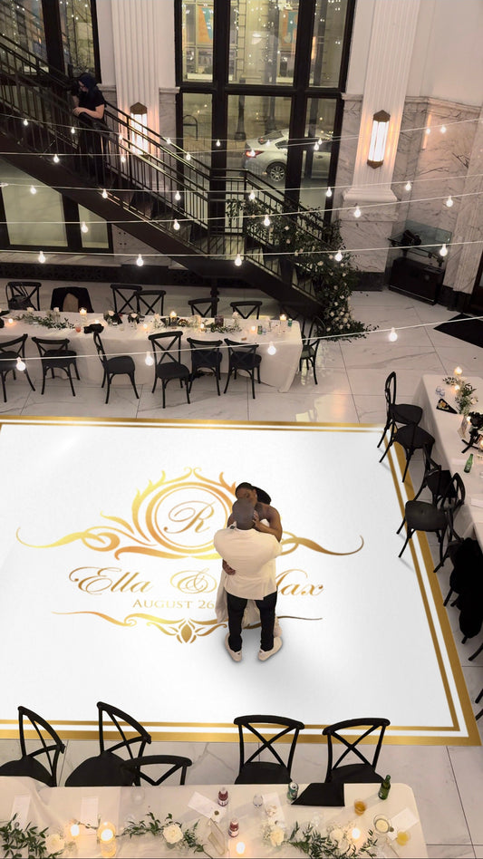 Custom Wedding Decal Dance Floor Wrap Gloss Removable Vinyl. Monogram Print and Vinyl to cover the entire dancefloor. Wedding logo design