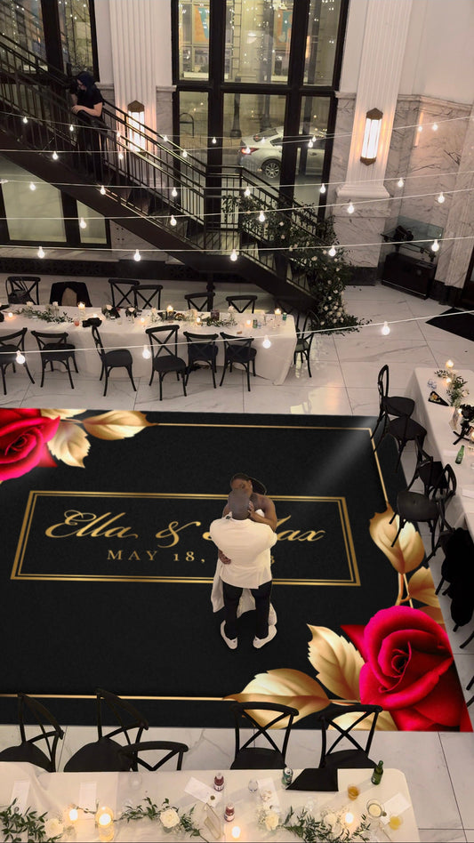 Custom Wedding Decal Dance Floor Wrap Gloss Removable Vinyl. Monogram Print and Vinyl to cover the entire dancefloor. Wedding logo design