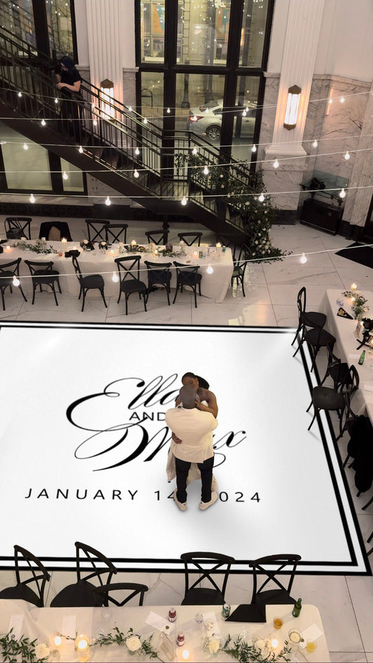 Custom Wedding Decal Dance Floor Wrap Gloss Removable Vinyl. Monogram Print and Vinyl to cover the entire dancefloor. Wedding logo design