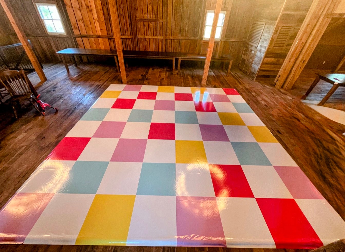 Custom Colorful Checkerboard Wedding Decal Dance Floor Wrap Gloss/Matte Removable Vinyl. Checkerboard design. Wedding logo. Free shipping