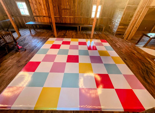 Custom Colorful Checkerboard Wedding Decal Dance Floor Wrap Gloss/Matte Removable Vinyl. Checkerboard design. Wedding logo. Free shipping