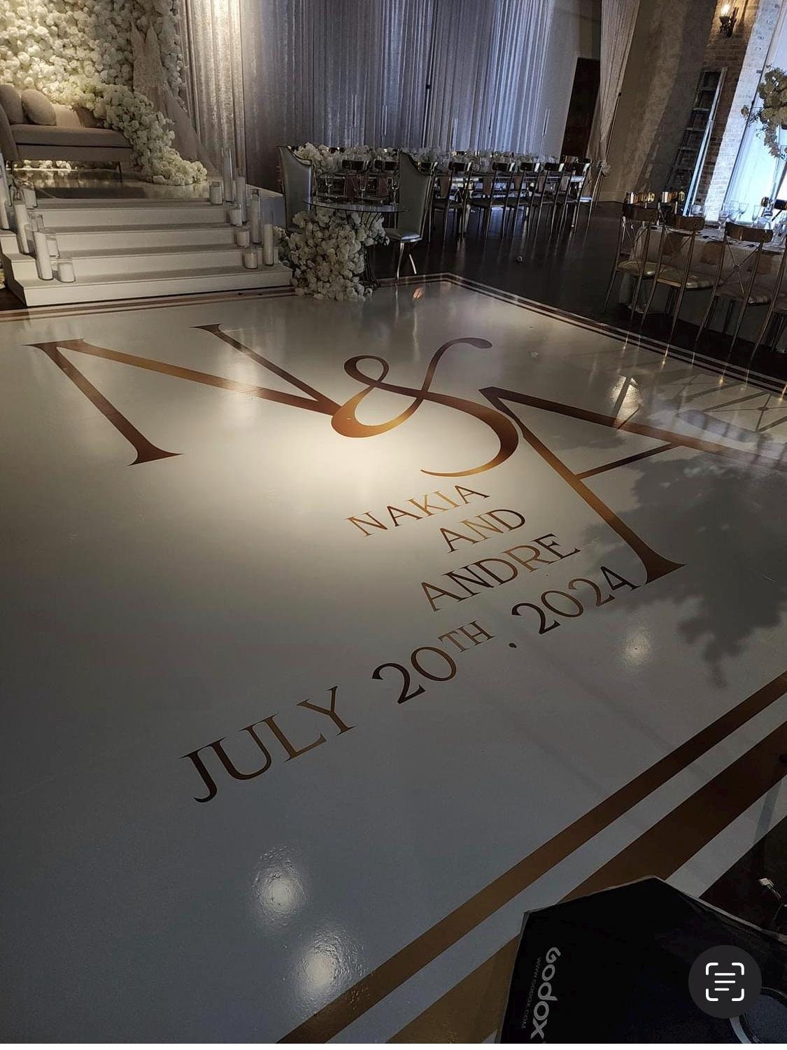 Full Print Custom Wedding Decal Dance Floor Wrap Gloss Removable Vinyl. Wedding Dancefloor design. Free Shipping