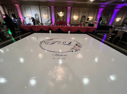 Custom Wedding Decal Dance Floor Wrap Gloss Removable Vinyl. Monogram Print and Vinyl to cover the entire dancefloor. Wedding logo design