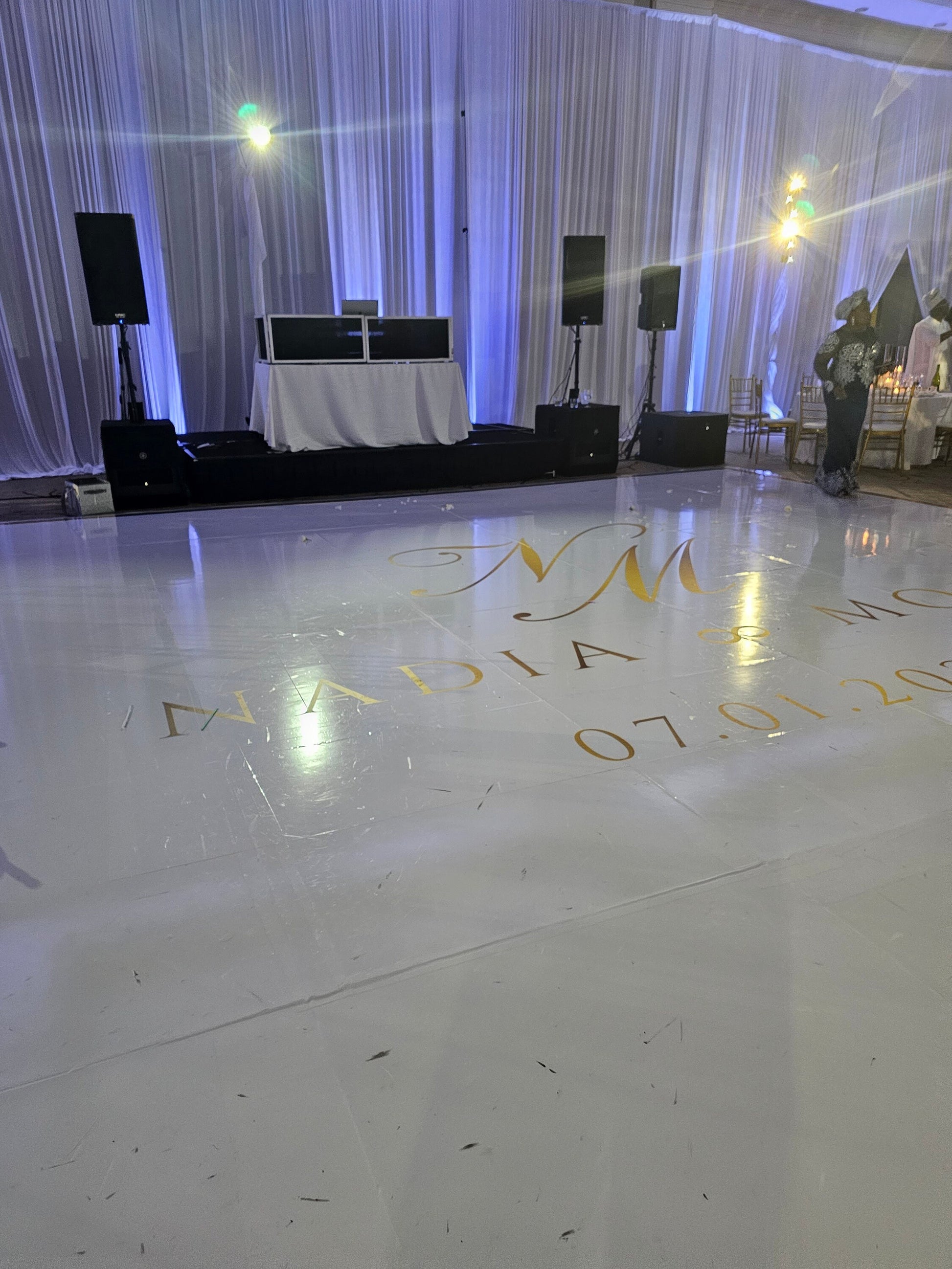 Custom Wedding Decal Dance Floor Wrap Gloss Removable Vinyl. Monogram Print and Vinyl to cover the entire dancefloor. Wedding logo design