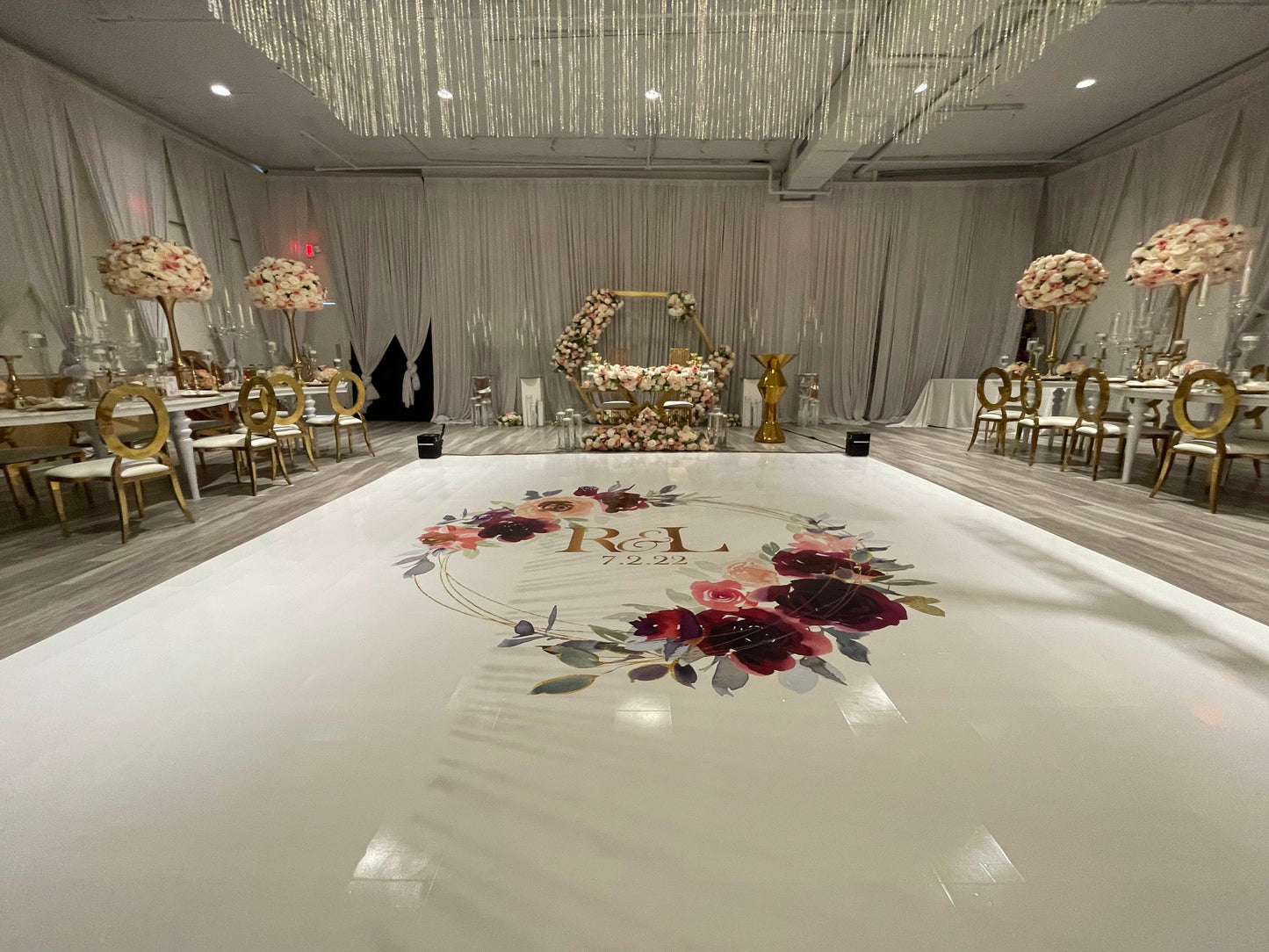 Custom Wedding Decal Dance Floor Wrap Gloss Removable Vinyl. Monogram Print and Vinyl to cover the entire dancefloor. Wedding logo design