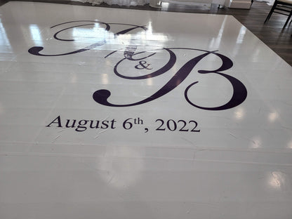 Custom Wedding Decal Dance Floor Wrap Gloss Removable Vinyl. Monogram Print and Vinyl to cover the entire dancefloor. Wedding logo design