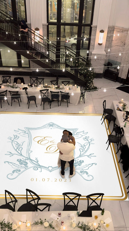 Custom Wedding Decal Dance Floor Wrap. Gloss Removable Vinyl. Monogram Print and Vinyl to cover your entire dancefloor. Wedding logo design.