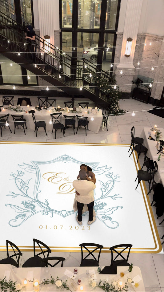 Custom Wedding Decal Dance Floor Wrap. Gloss Removable Vinyl. Monogram Print and Vinyl to cover your entire dancefloor. Wedding logo design.