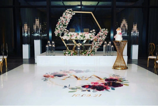 Custom Wedding Decal Dance Floor Wrap Gloss Removable Vinyl. Monogram Print and Vinyl to cover the entire dancefloor. Wedding logo design