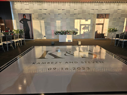Custom Wedding Decal Dance Floor Wrap Gloss Removable Vinyl. Monogram Print and Vinyl to cover the entire dancefloor. Wedding logo design