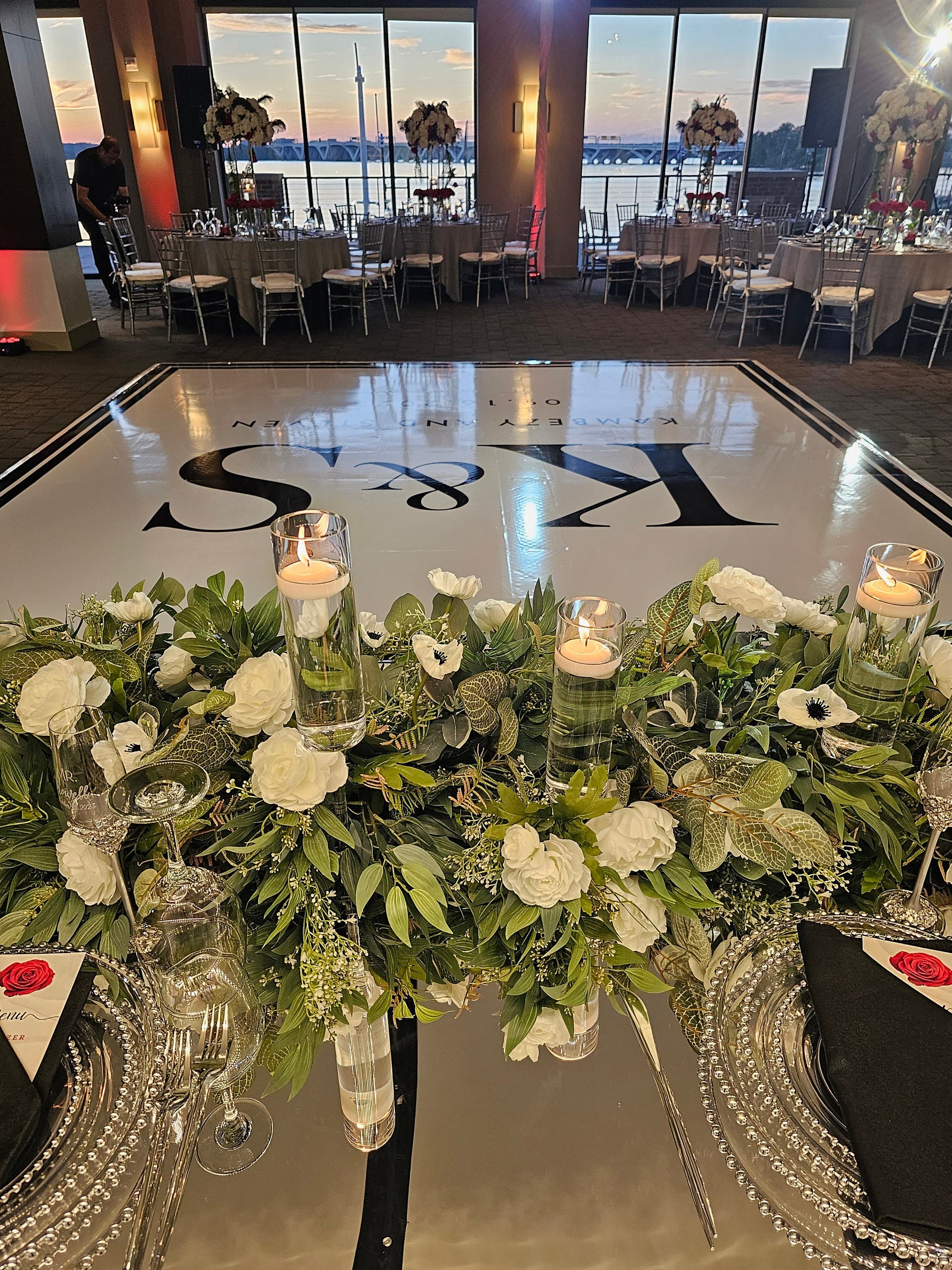 Custom Wedding Decal Dance Floor Wrap Gloss Removable Vinyl. Monogram Print and Vinyl to cover the entire dancefloor. Wedding logo design
