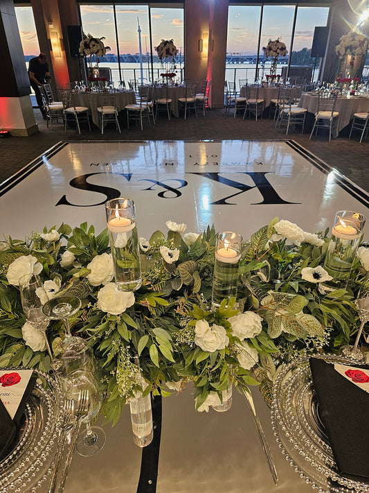 Custom Wedding Decal Dance Floor Wrap Gloss Removable Vinyl. Monogram Print and Vinyl to cover the entire dancefloor. Wedding logo design