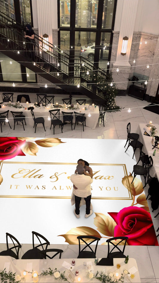 Custom Wedding Decal Dance Floor Wrap Gloss Removable Vinyl. Monogram Print and Vinyl to cover the entire dancefloor. Wedding logo design