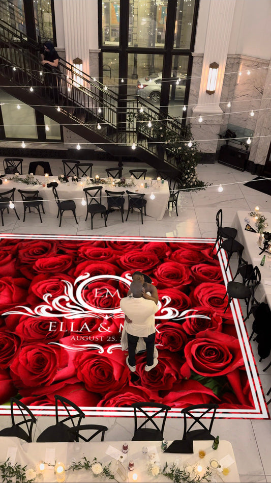 Custom Wedding Decal Dance Floor Wrap Gloss Removable Vinyl. Monogram Print and Vinyl to cover the entire dancefloor. Wedding logo design