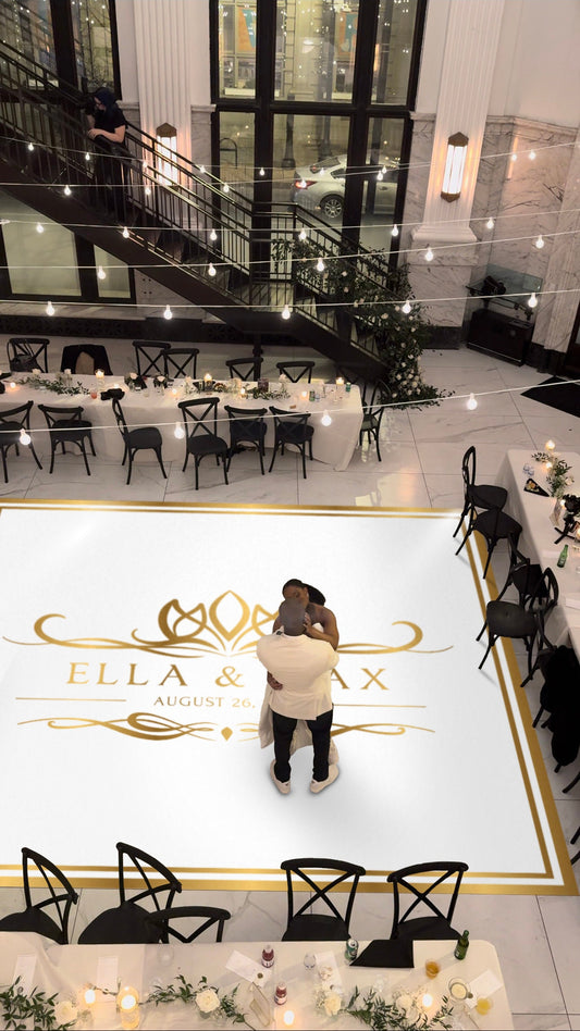 Custom Wedding Decal Dance Floor Wrap Gloss Removable Vinyl. Monogram Print and Vinyl to cover the entire dancefloor. Wedding logo design