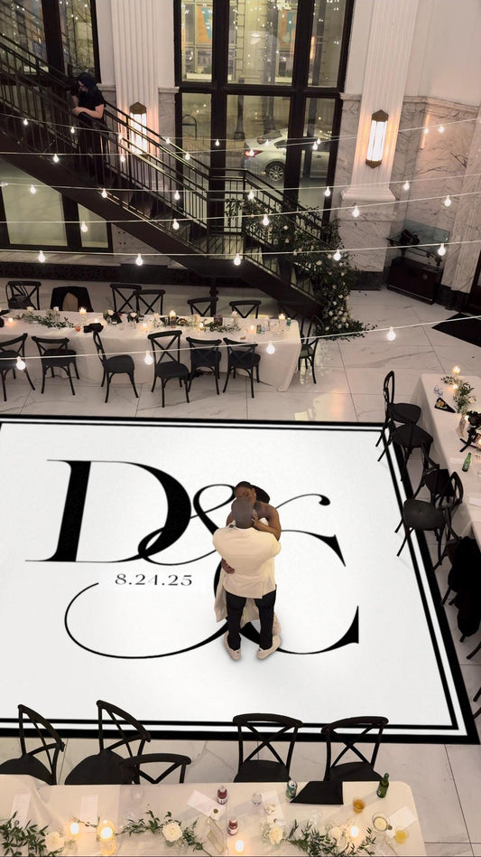 Custom Wedding Decal Dance Floor Wrap. Gloss Removable Vinyl. Monogram Print and Vinyl to cover your entire dancefloor. Wedding logo design.