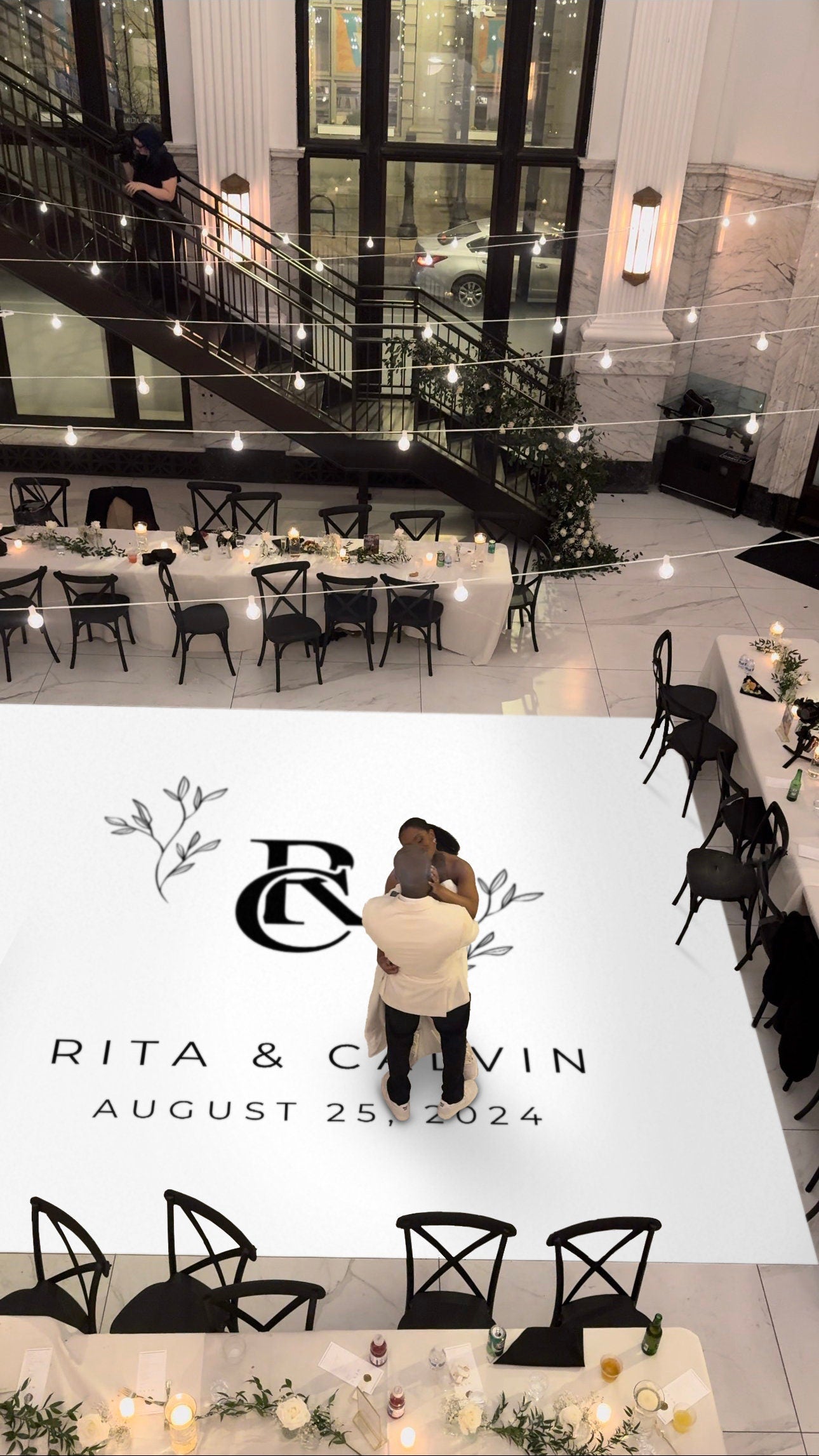 Custom Wedding Decal Dance Floor Wrap Gloss Removable Vinyl. Monogram Print and Vinyl to cover the entire dancefloor. Wedding logo design