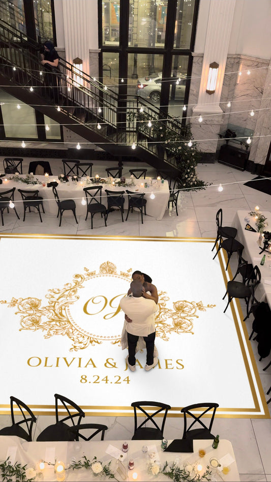 Custom Wedding Decal Dance Floor Wrap. Gloss Removable Vinyl. Monogram Print and Vinyl to cover your entire dancefloor. Wedding logo design.