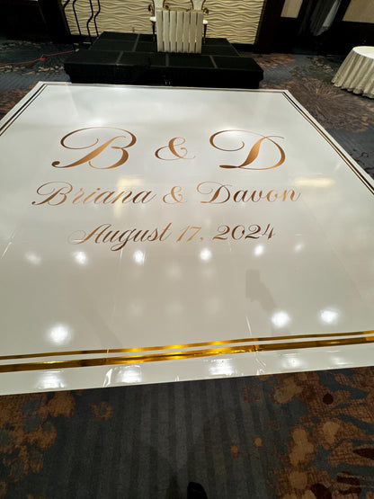 Custom Wedding Decal Dance Floor Wrap Gloss Removable Vinyl. Monogram Print and Vinyl to cover the entire dancefloor. Wedding logo design