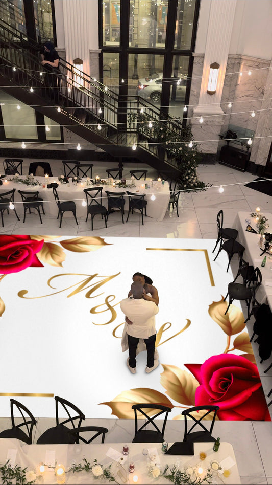 Custom Wedding Decal Dance Floor Wrap. Gloss Removable Vinyl. Monogram Print and Vinyl to cover your entire dancefloor. Wedding logo design.