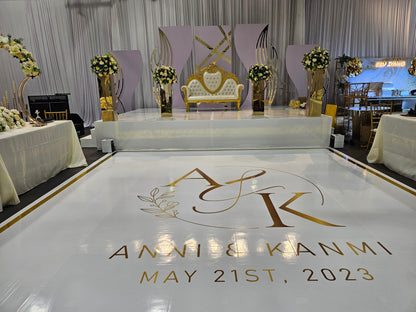 Custom Wedding Decal Dance Floor Wrap. Gloss Removable Vinyl. Monogram Print and Vinyl to cover your entire dancefloor. Wedding logo design.