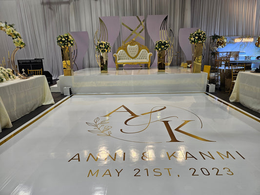 Custom Wedding Decal Dance Floor Wrap. Gloss Removable Vinyl. Monogram Print and Vinyl to cover your entire dancefloor. Wedding logo design.
