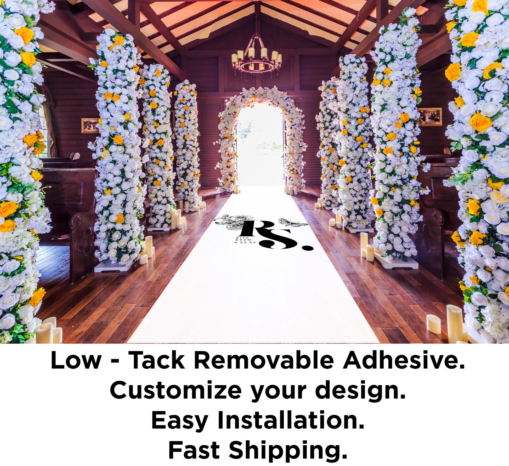 Customizable Wedding Decal Aisle Runner Wrap | Gloss Removable Vinyl | Monogram Printed on the aisle | Wedding logo design| Free Shipping.