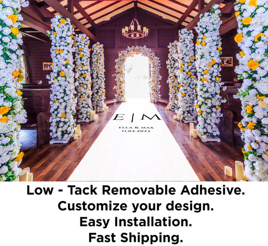 Customizable Wedding Decal Aisle Runner Wrap | Gloss Removable Vinyl | Monogram Printed on the aisle | Wedding logo design| Free Shipping.