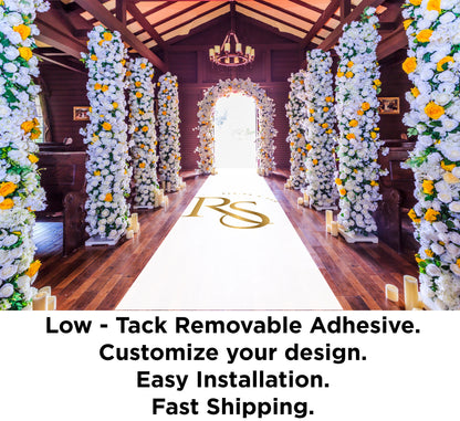 Customizable Wedding Decal Aisle Runner Wrap | Gloss Removable Vinyl | Monogram Printed on the aisle | Wedding logo design| Free Shipping.