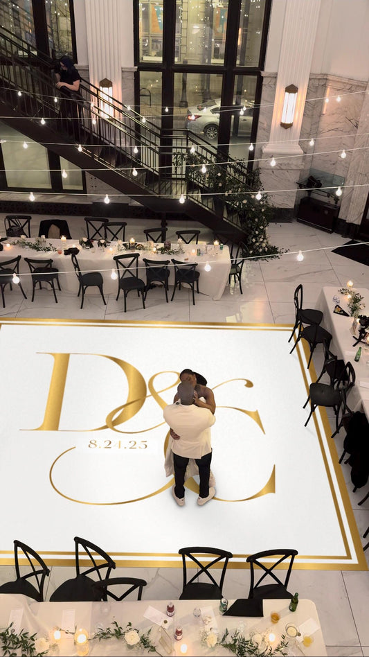 Custom Wedding Decal Dance Floor Wrap. Gloss Removable Vinyl. Monogram Print and Vinyl to cover your entire dancefloor. Wedding logo design.