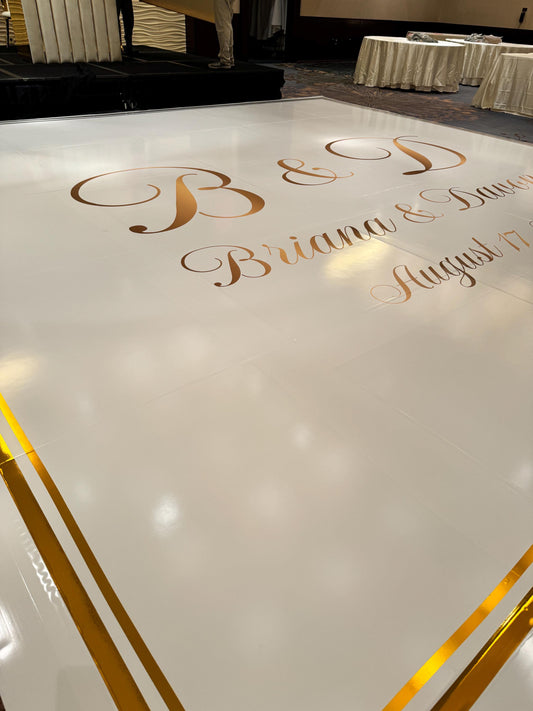 Custom Wedding Decal Dance Floor Wrap Gloss Removable Vinyl. Monogram Print and Vinyl to cover the entire dancefloor. Wedding logo design