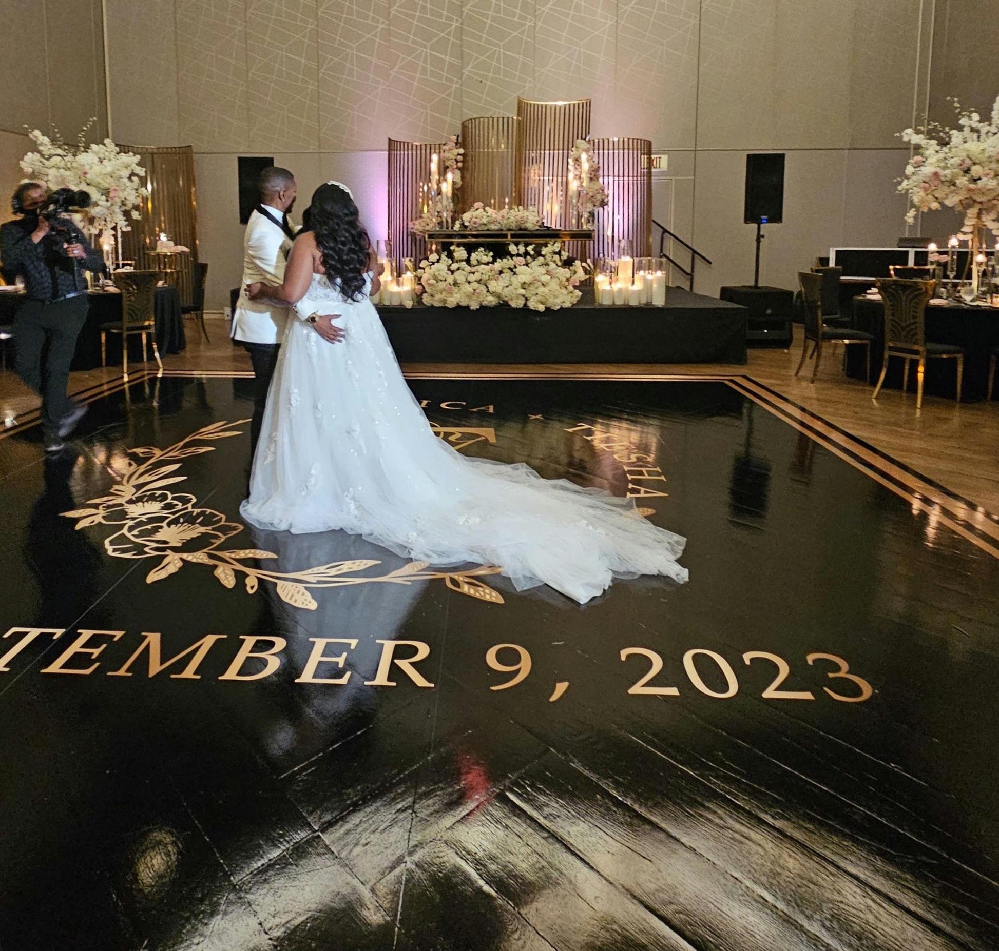 Custom Wedding Decal Dance Floor Wrap Gloss Removable Vinyl. Monogram Print and Vinyl to cover the entire dancefloor. Wedding logo design