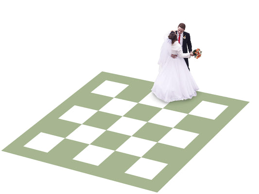 Custom Wedding Decal Dance Floor Wrap Gloss Removable Vinyl. Sage Green colored Checkerboard design. Wedding logo. Free shipping
