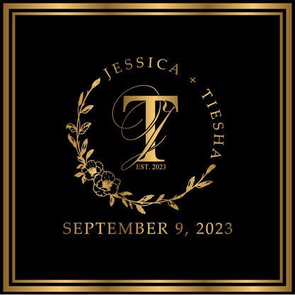 Custom Wedding Decal Dance Floor Wrap Gloss Removable Vinyl. Monogram Print and Vinyl to cover the entire dancefloor. Wedding logo design