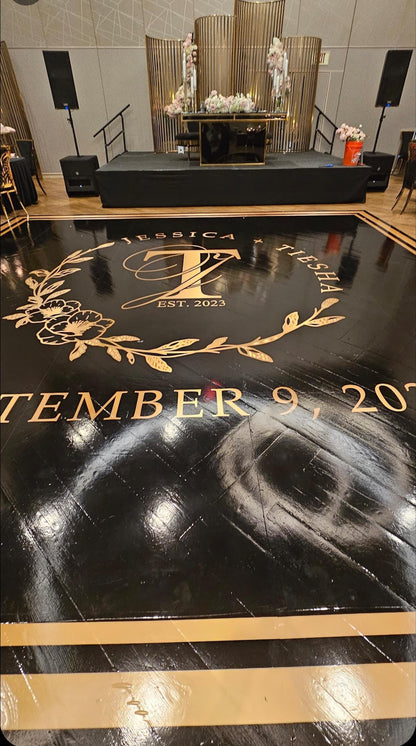 Custom Wedding Decal Dance Floor Wrap Gloss Removable Vinyl. Monogram Print and Vinyl to cover the entire dancefloor. Wedding logo design